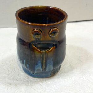VTG Handmade Glossy Face Art Pottery Ceramic Candle Holder, Nick Knacks, etc 4"